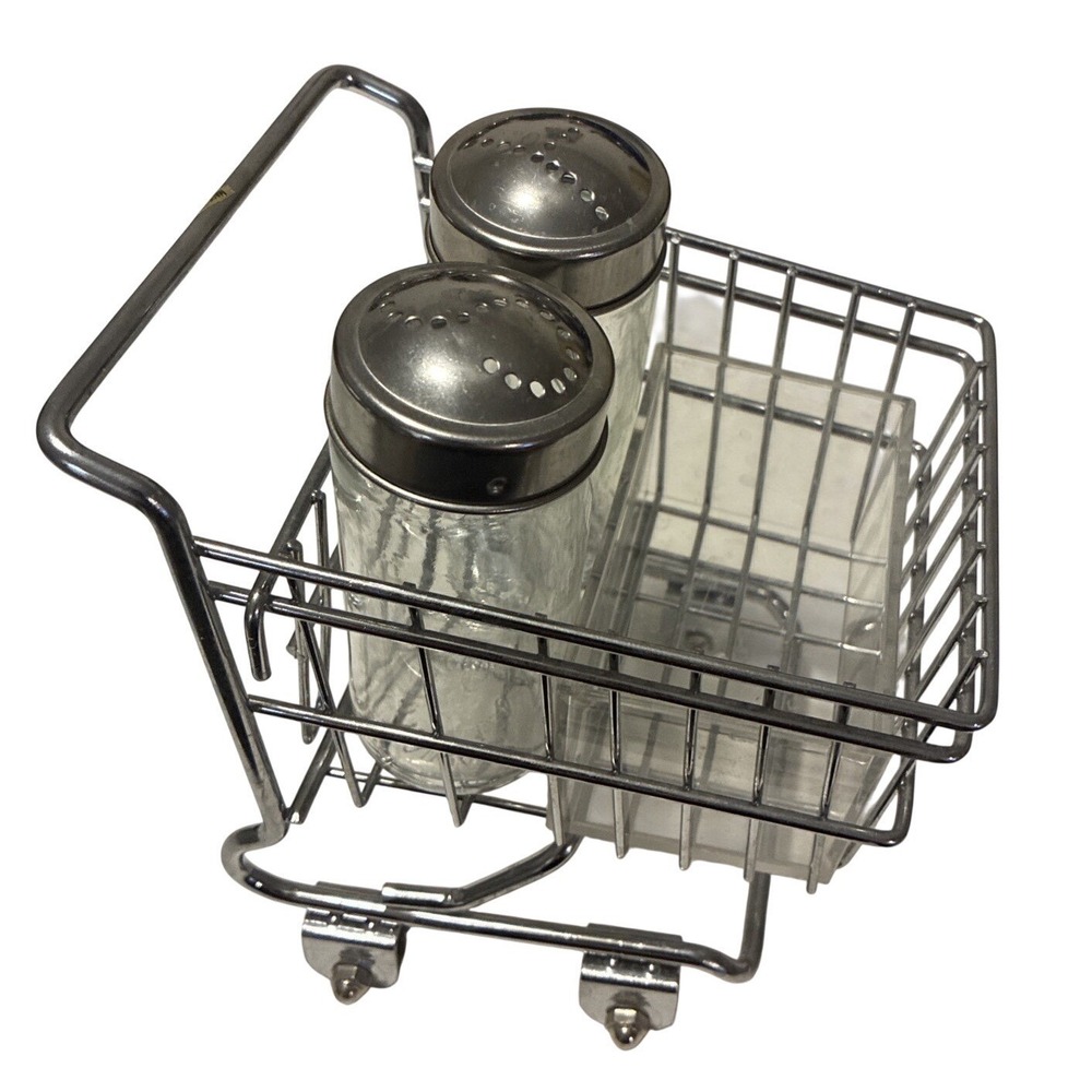 Vintage‎ Condiment Caddy Shopping Cart Salt Pepper Shaker Toothpick Holder 6x5"
